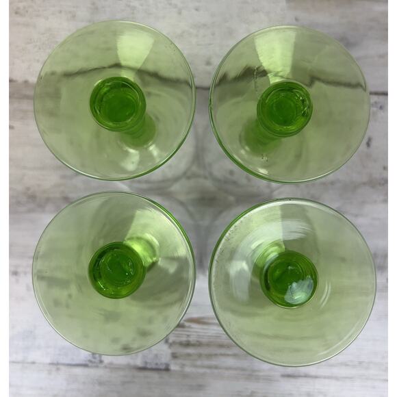 VINTAGE Uranium Glass Cordial Goblets Set of 4 Green Stem Glow Under UV 4.5” - Picture 4 of 6